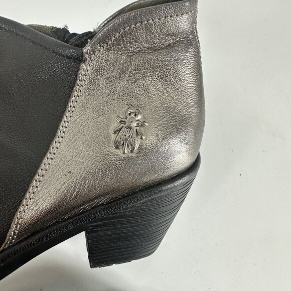 Fly London Womens Black & Metallic Leather Ankle Boots 37W With Side Zipper - Picture 5 of 8